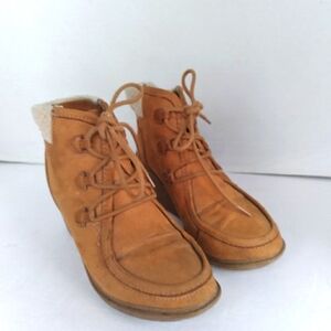 Ankle Wedge Boots Lace Up Faux Suede Sherpa‎ Trim Comfy Casual